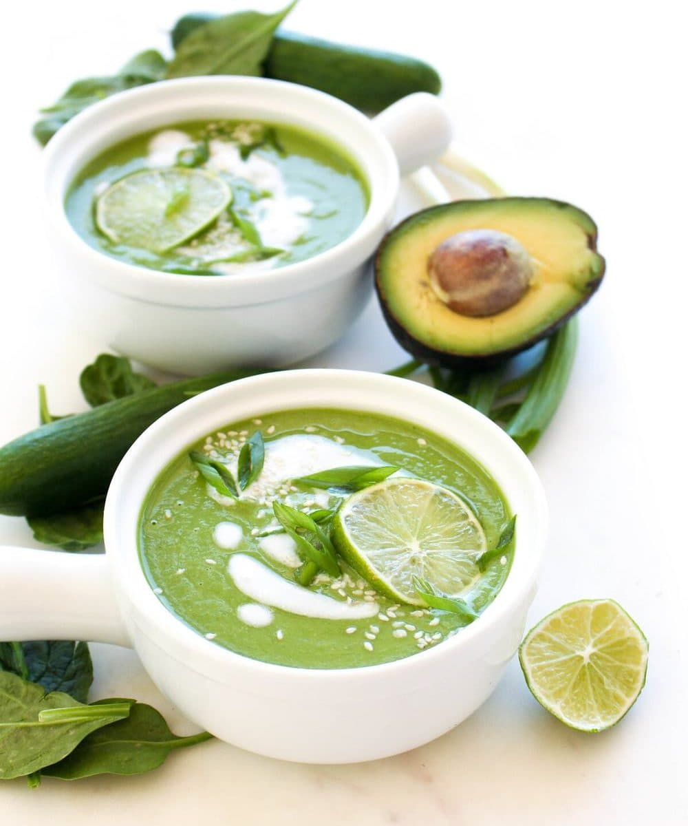 A cool, creamy, and refreshing chilled avocado and cucumber raw soup recipe!