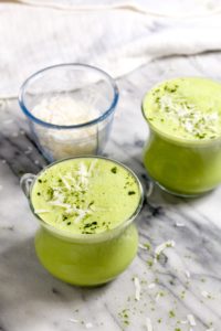 This matcha latte has a secret ingredient to avoid the caffeine jitters. A quick and easy 5 ingredient and 2 step recipe! Ready in 5 minutes!