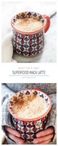 This Superfood Maca Latte is a sweet and creamy pick me up that gives you energy without the crash that comes with caffeine. Maca has been known to increase energy, regulate hormones, and reduce inflammation. Easy to make with 5 ingredients and 1 simple step! | CatchingSeeds.com