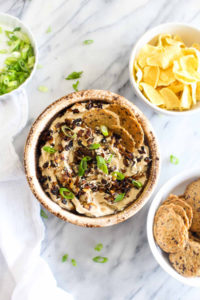 This Healthy French Onion Dip is ultra creamy and loaded with onion flavor, A few simple swaps make this party dip health and vegan! | CatchingSeeds.com