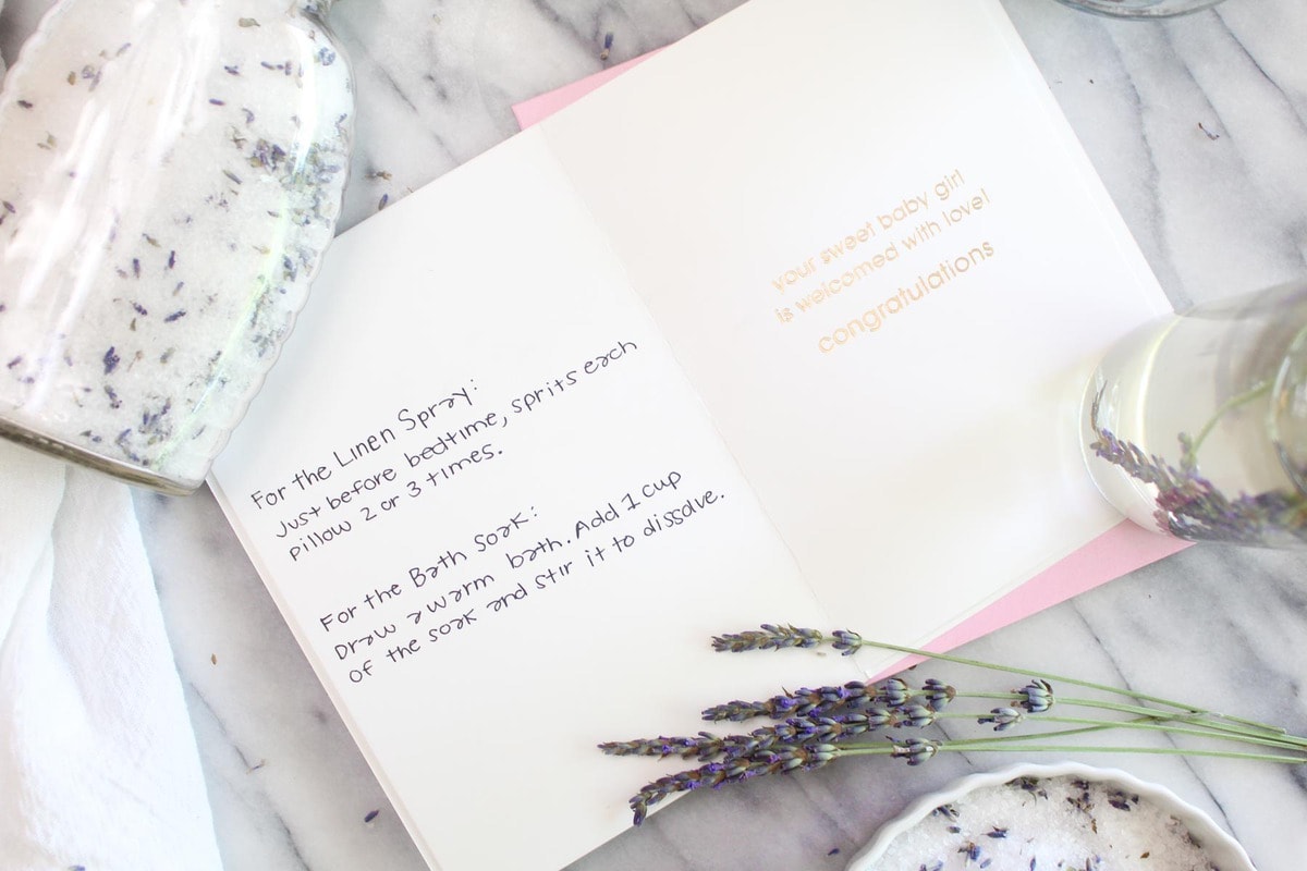 Lavender Linen Spray and Bath Soak are easy DIY recipes that can promote relaxation, reduce stress, and promote restful sleep. | CatchingSeeds.com