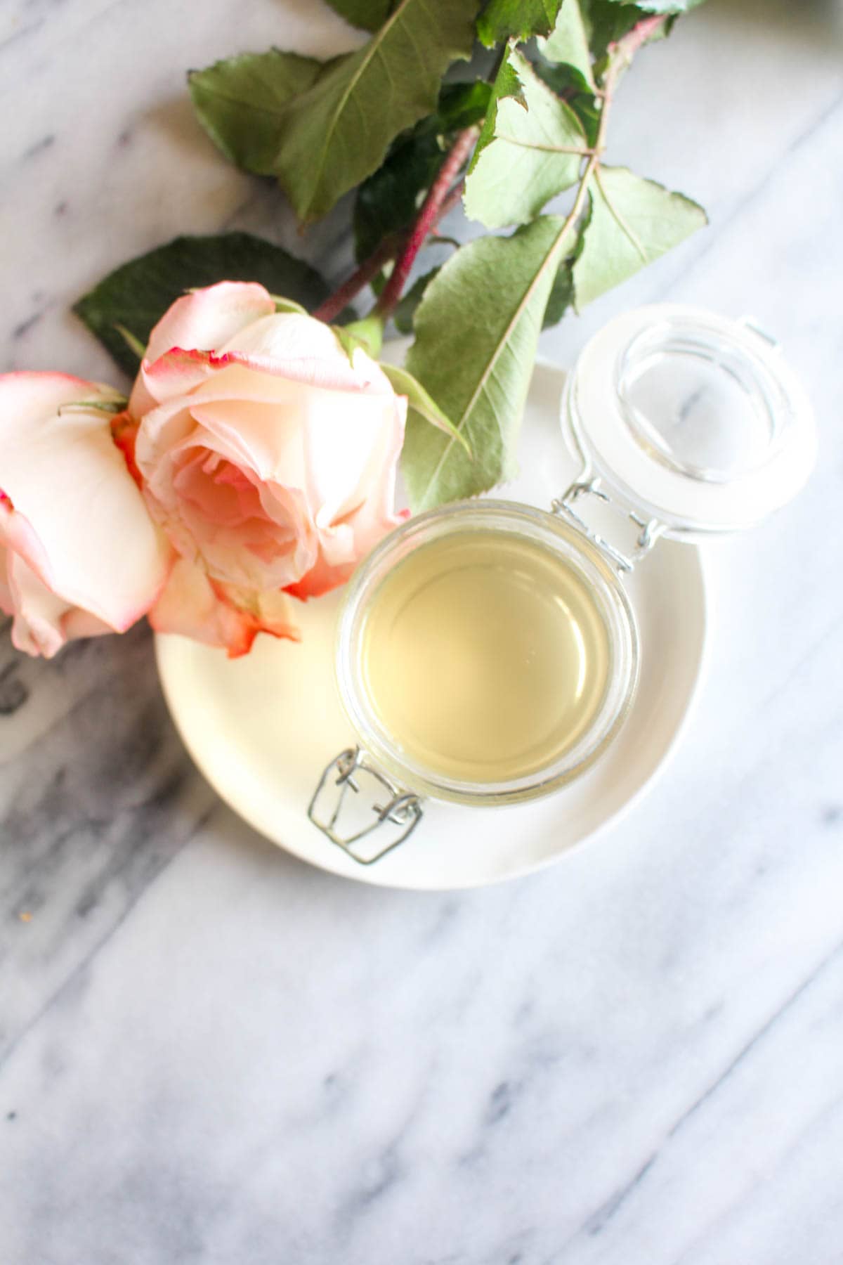 This easy recipe for homemade rosewater uses just 2 ingredients and takes 20 minutes! Use this rosewater toner as a facial mist to reduce redness, acne, and unclog pores. | CatchingSeeds.com