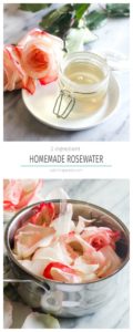 This easy recipe for homemade rosewater uses just 2 ingredients and takes 20 minutes! Use this rosewater toner as a facial mist to reduce redness, acne, and unclog pores. | CatchingSeeds.com
