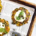 These Vegetarian Pumpkin Kale Fritters are an 8 ingredient recipe with extra crispy golden exteriors and creamy and warm interiors. The perfect side dish for any meal! | Catchingseeds.com
