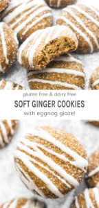 Gluten free and dairy free soft ginger cookies with eggnog glaze!