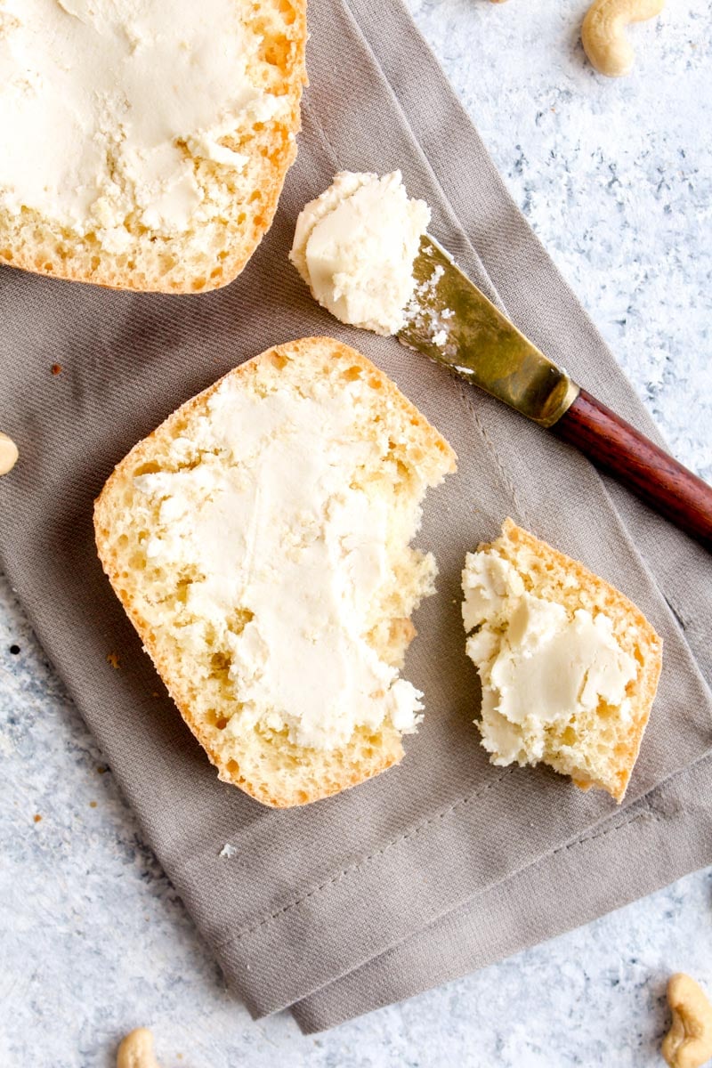Bread spread with easy vegan butter.