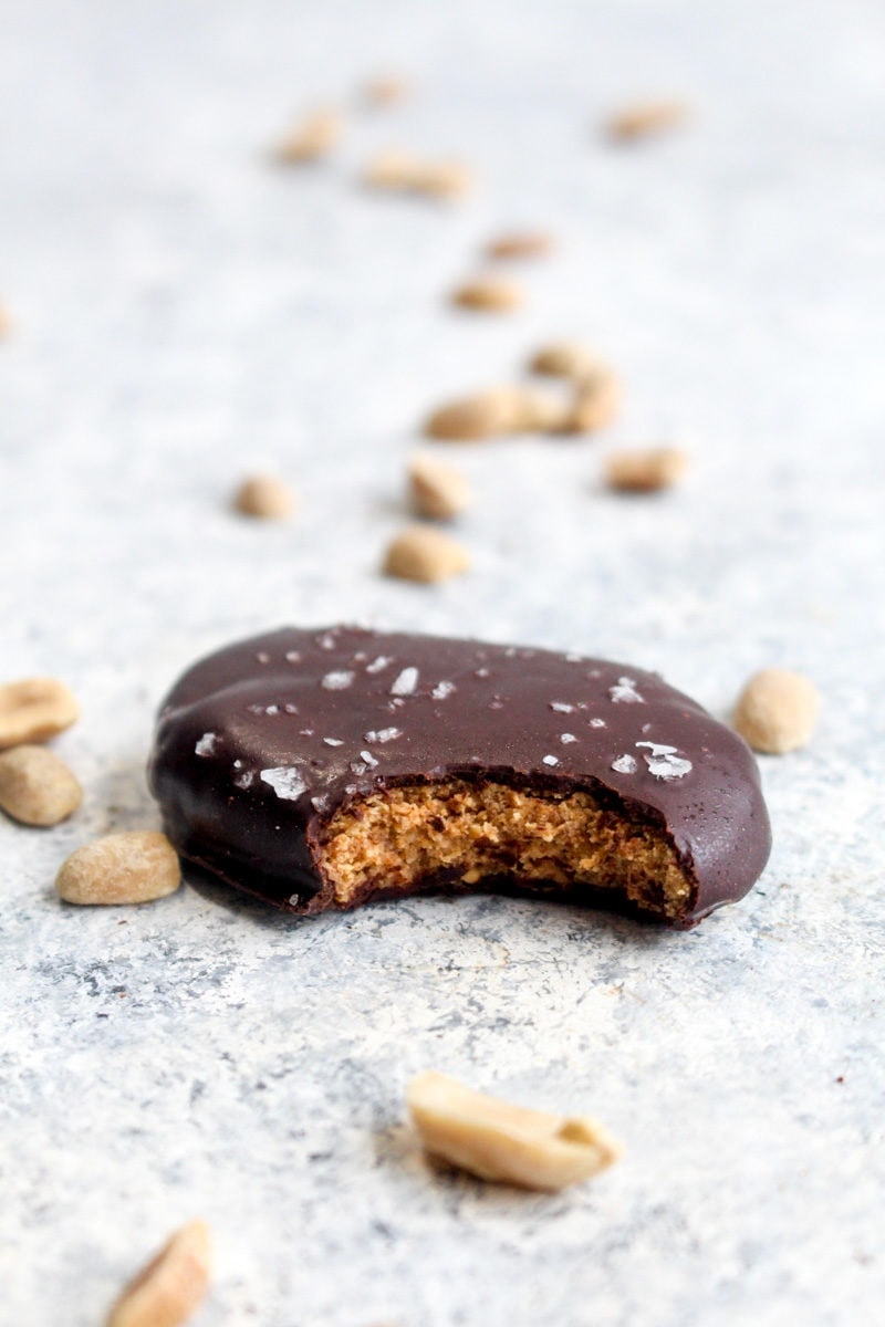 A healthy peanut butter egg with a bite out of it.