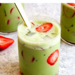 Paleo 4 ingredient dairy free strawberry matcha latte.