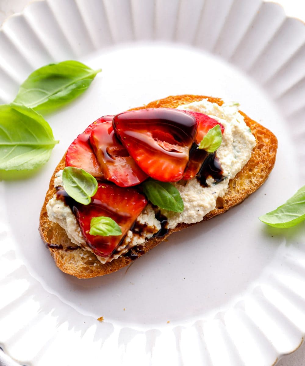 Strawberry bruschetta with ricotta.