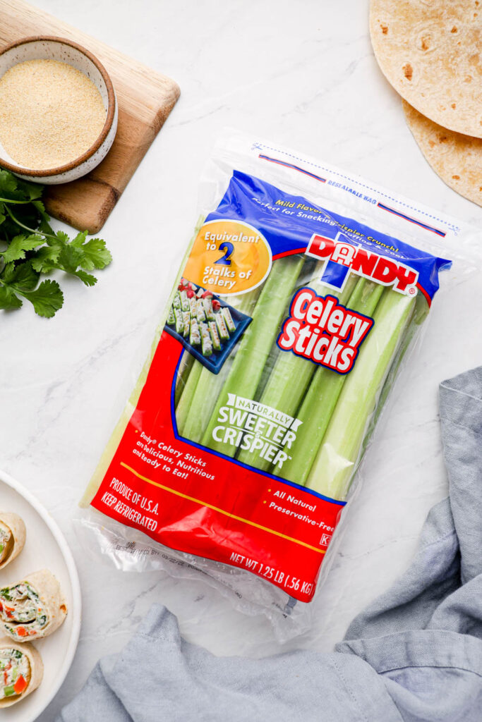 Dandy brand celery sticks in their packaging.
